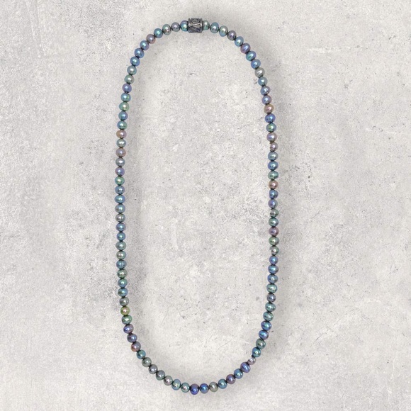 NOV9M®️ 7mm Cultured Peacock Freshwater Pearl Men’s Endless Necklace 24” - Picture 3 of 6